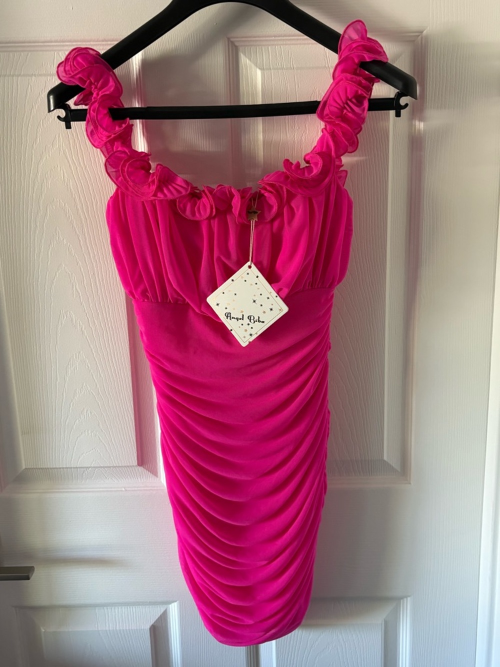 NWT Angel Biba Hot Pink Ruched Mini Dress Size S